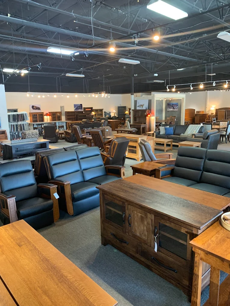 Amish hardwood showroom with sofas, recliners, and tables in Salem, Oregon